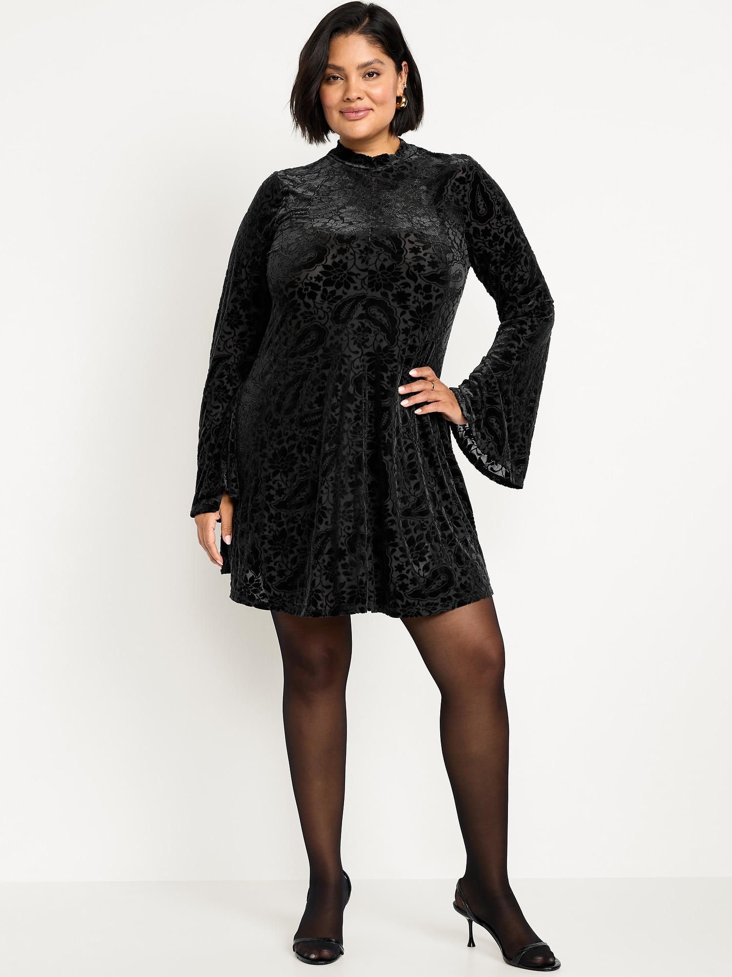 Old Navy Women's Long-Sleeve Velour Mini Dress - Black - Petite Size XL Long-Sleeve Velour Mini Dress | Old Navy