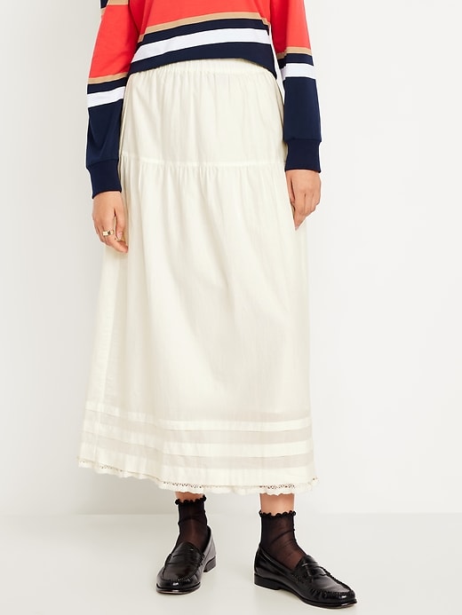 Image number 2 showing, High-Waisted Tiered A-Line Maxi Skirt