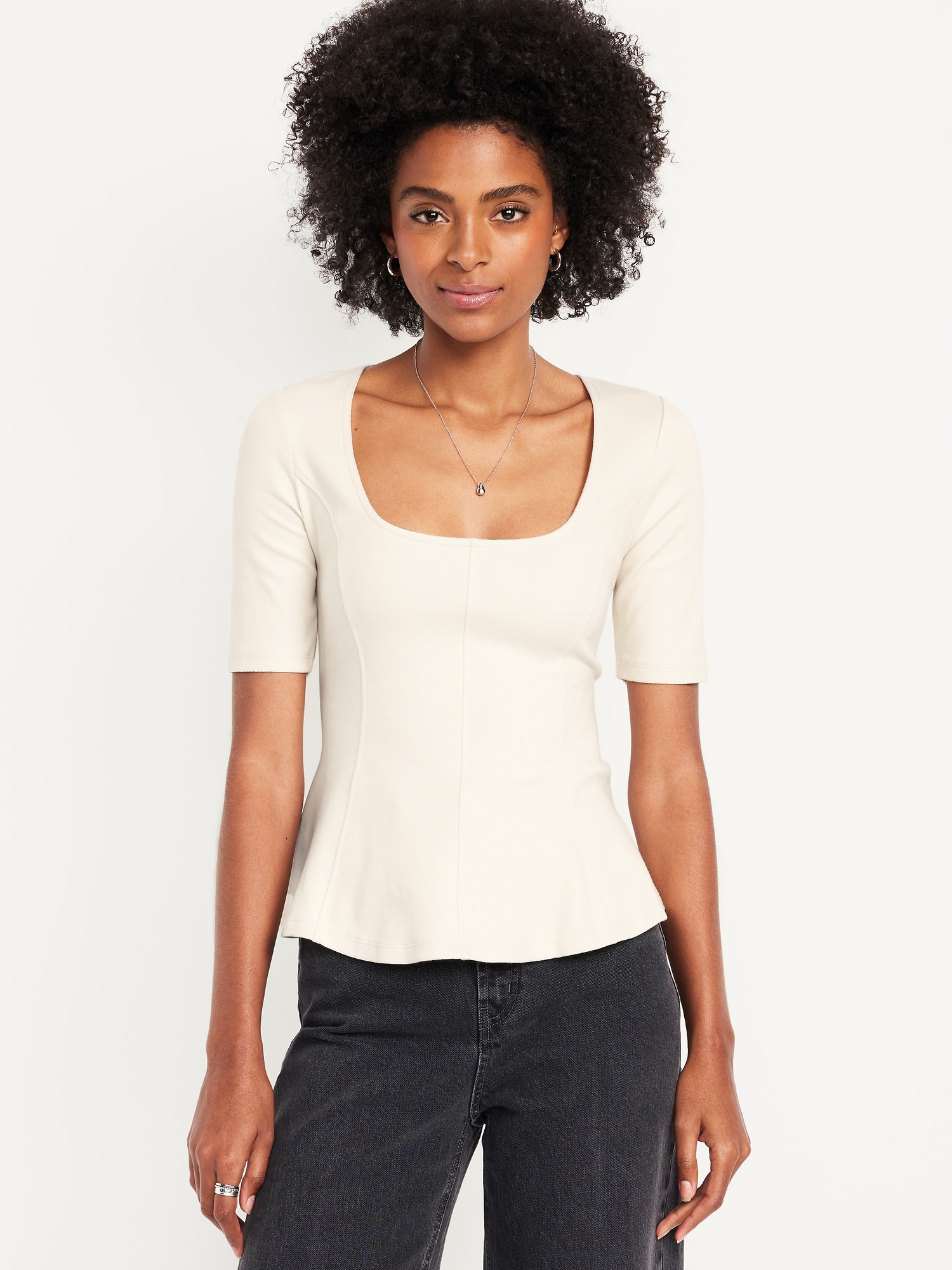 Square-Neck Peplum Top