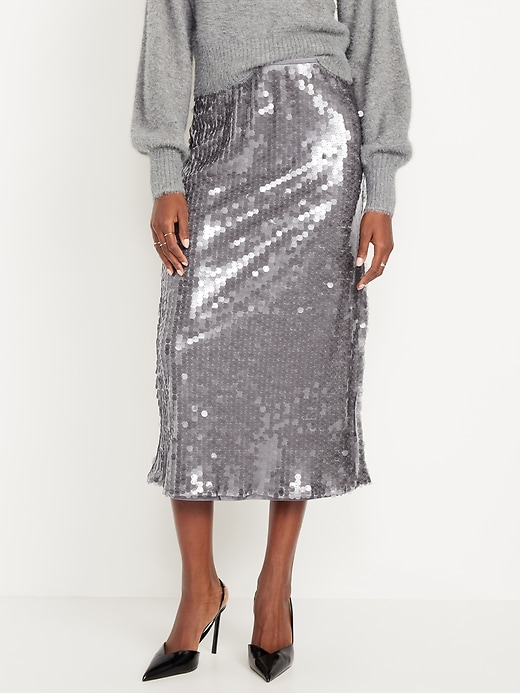 Image number 2 showing, High-Waisted Sequin Midi Pencil Skirt