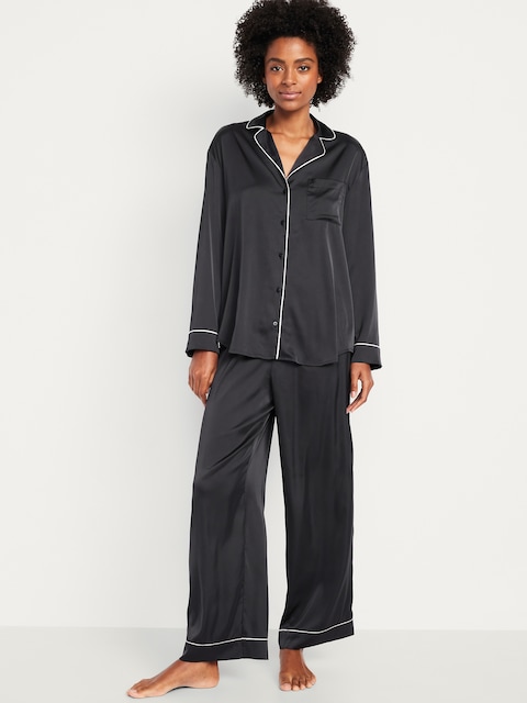 Satin Pajama Pant Set for Women - Black Jack