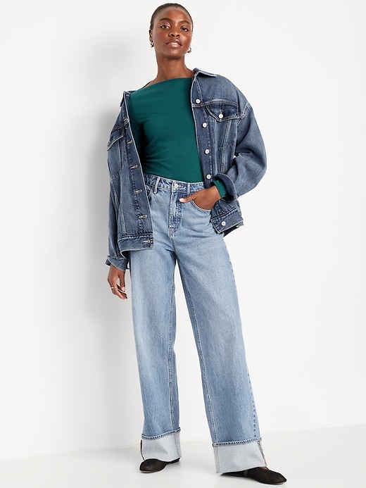 Image number 3 showing, Long-Sleeve Slit-Neck Ruched Top