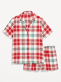 Image number 1 showing, Plaid Flannel Pajama Short Set for Women