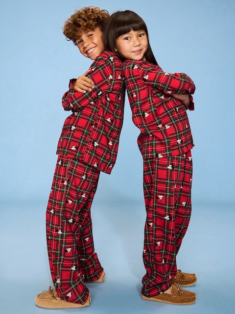 Old Navy x Disney Gender-Neutral Button-Front Graphic Pajama Set for Kids - Mickey & Minnie Plaid (Match The Fam!)