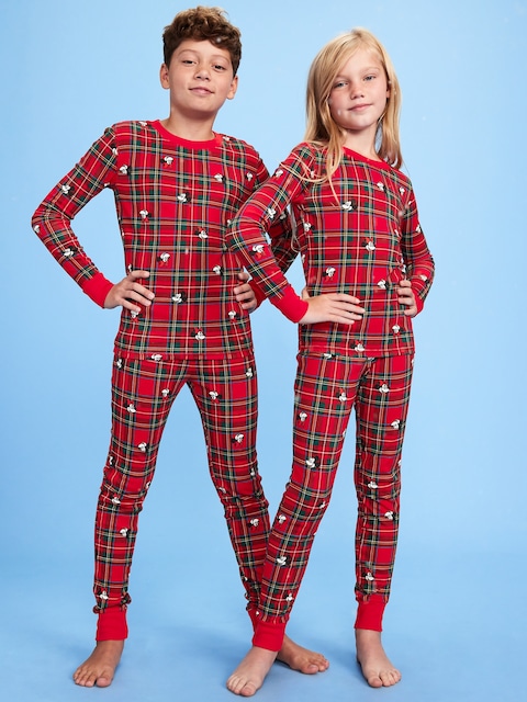 Old Navy x Disney Gender-Neutral Graphic Snug-Fit Pajama Set for Kids - Mickey & Minnie Plaid (Match The Fam!)