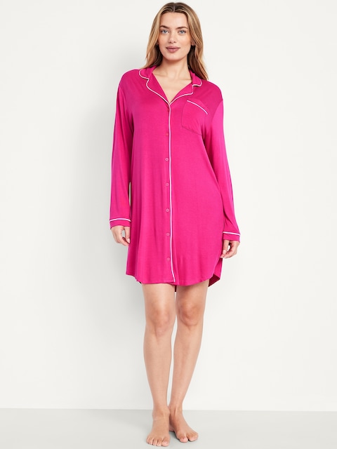 Long-Sleeve Knit Sleep Shirt - Polarized Pink