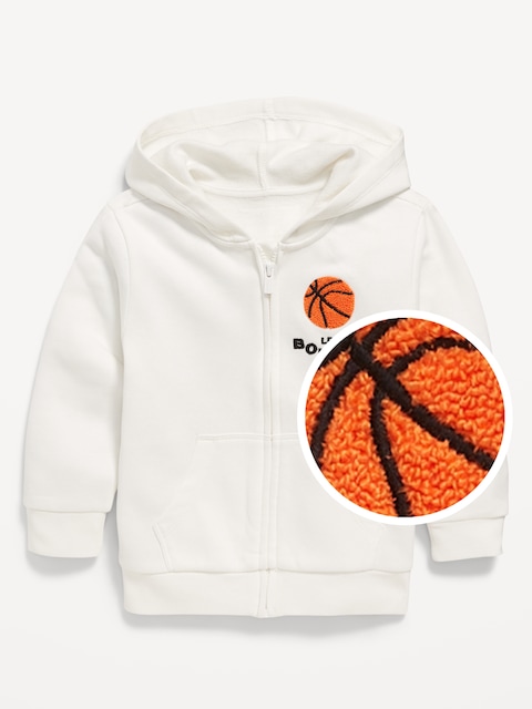 Favorite Fleece Oversized Embroidered Zip Hoodie for Toddler Boys - Calla Lily White