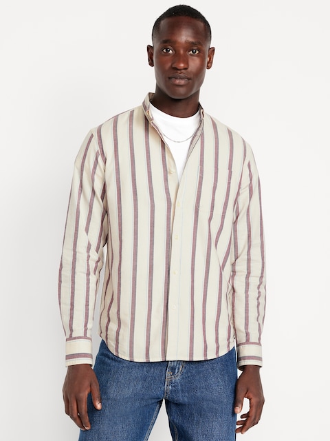 Classic Fit Everyday Oxford Shirt - Cream/Burgundy Stripe