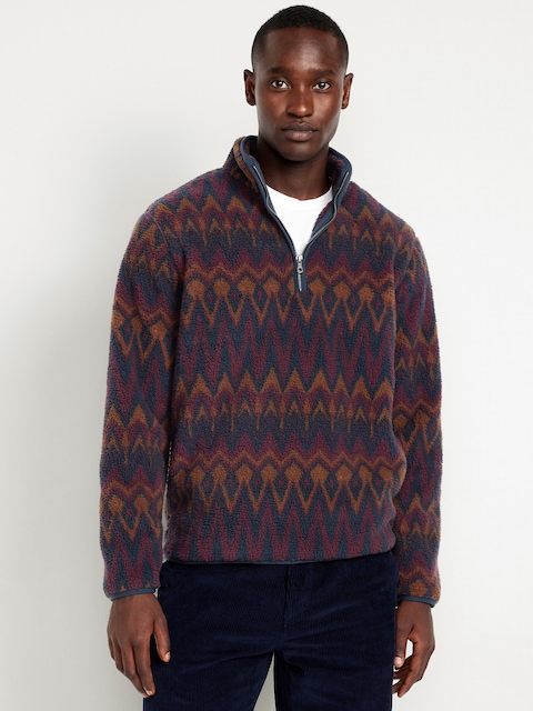 Printed Sherpa Quarter-Zip Pullover - Multi Fair Isle