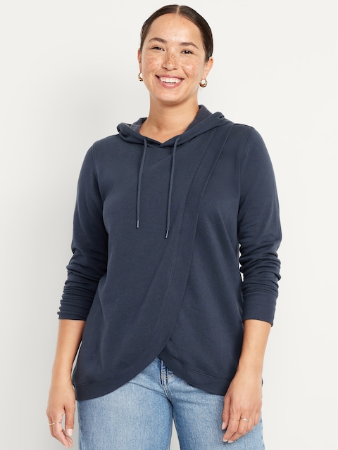 Maternity Cross-Front Nursing Pullover Hoodie - Dusk Navy