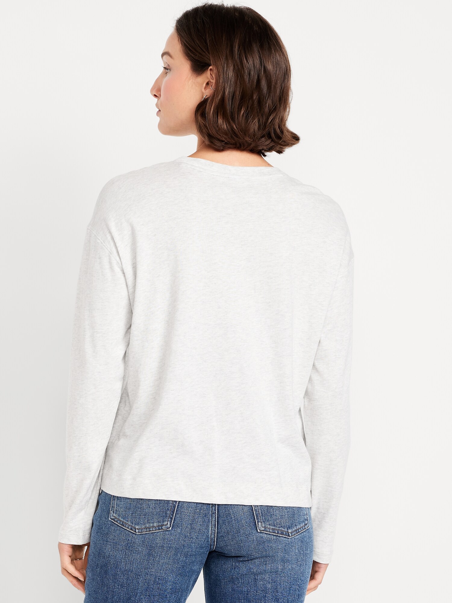 Женская футболка Old Navy Vintage Crew-Neck Long-Sleeve T-Shirt, цвет: Светлый меланжевый серый — фото 2
