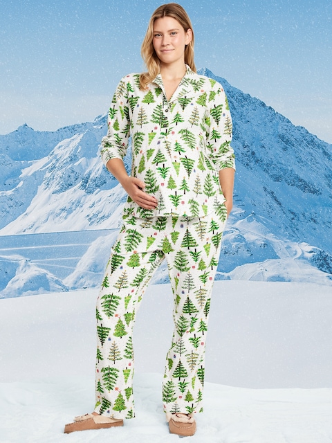 Maternity Printed Flannel Pajama Pant Set - Christmas Tree (Match The Fam!)