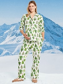 Image number 1 showing, Maternity Printed Flannel Pajama Pant Set