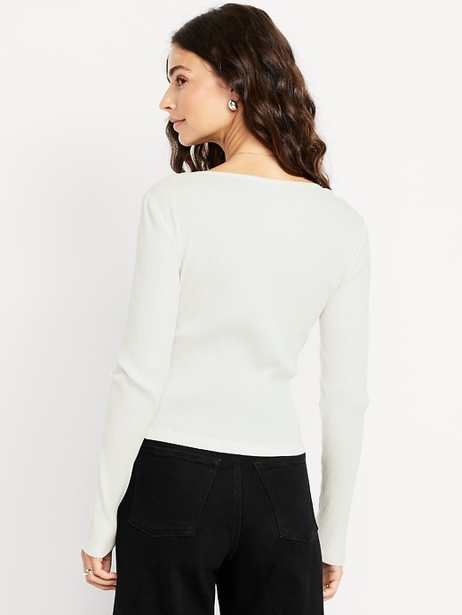 Image number 2 showing, Lace-Trim V-Neck Ribbed Top