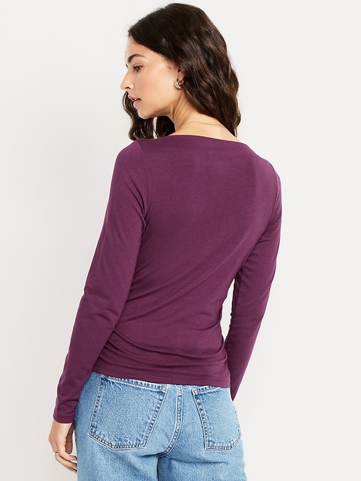 Image number 2 showing, Long-Sleeve Slit-Neck Ruched Top
