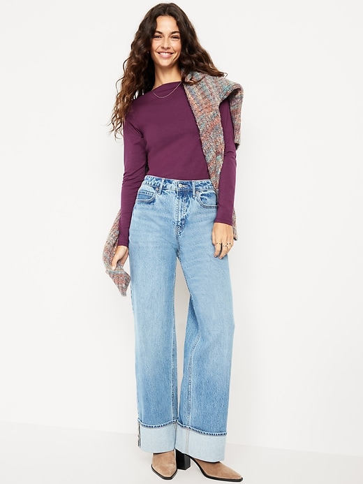 Image number 3 showing, Long-Sleeve Slit-Neck Ruched Top