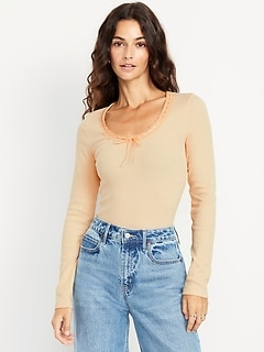 Scoop-Neck Long-Sleeve Ribbed Top