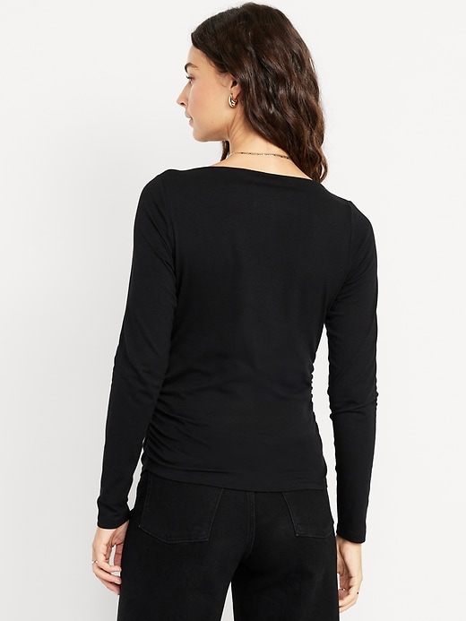 Image number 2 showing, Long-Sleeve Slit-Neck Ruched Top