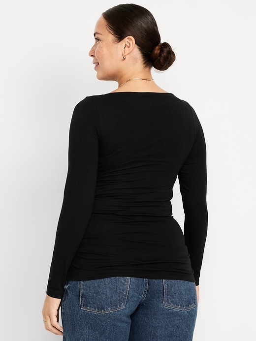 Image number 2 showing, Maternity Long-Sleeve Slit-Neck T-Shirt