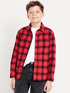 Long-Sleeve Pocket Plaid Flannel Shirt for Boys