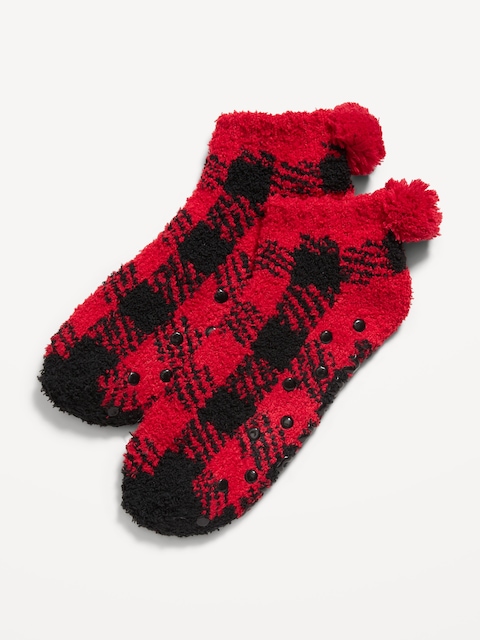 Cozy Ankle Socks for Women - Red Buffalo Check