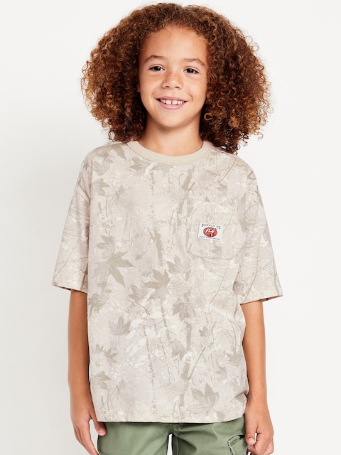 Short-Sleeve Oversized Pocket T-Shirt for Boys - Gray Overdyed Camo