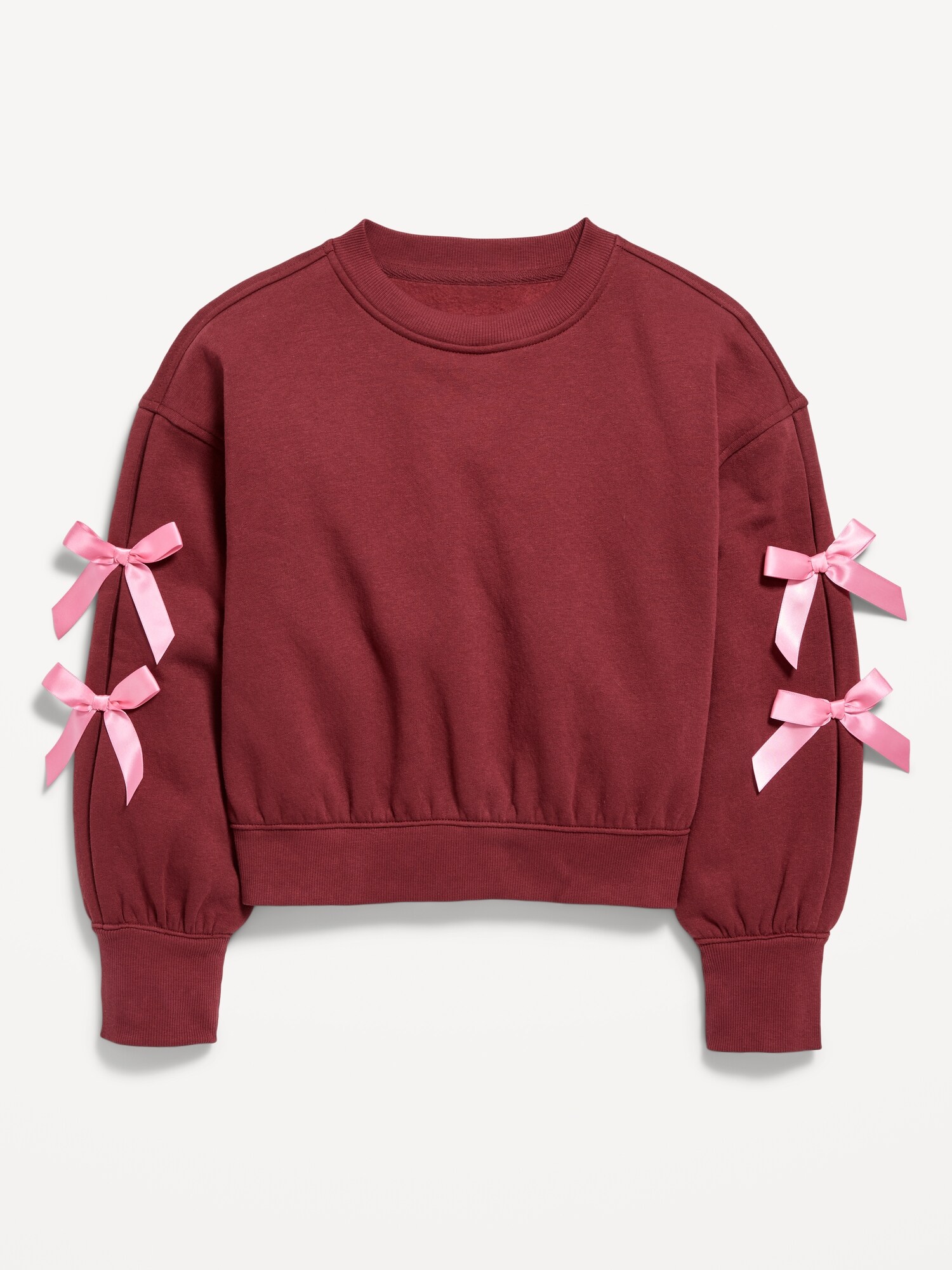 Толстовка Old Navy Cozy Bow-Sleeve Crew-Neck Sweatshirt для девочек, цвет: Глубокий красный — фото 2