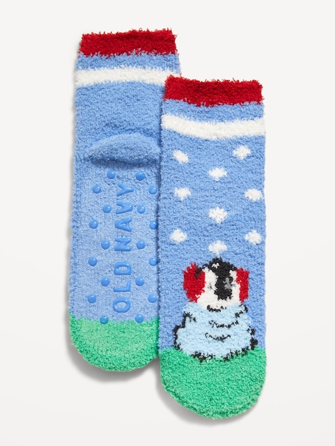 Gender-Neutral Cozy Holiday Socks for Kids - Light Blue Penguin