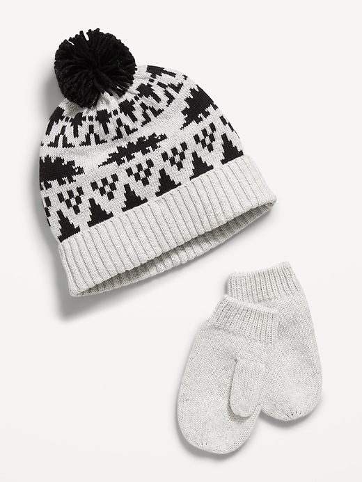 Image number 1 showing, Pom-Pom Beanie and Mittens Set for Toddler Boys