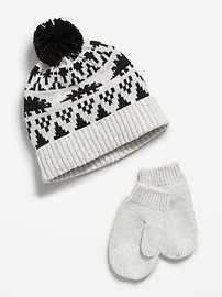 Image number 1 showing, Pom-Pom Beanie and Mittens Set for Toddler Boys