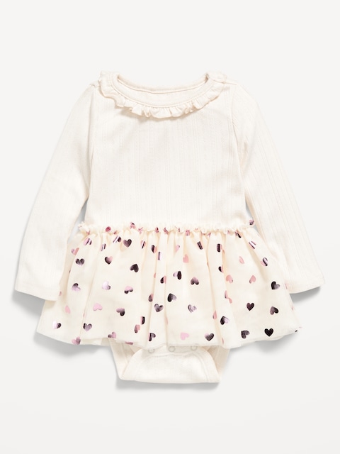 Long-Sleeve Ribbed Bodysuit Tutu Dress for Baby