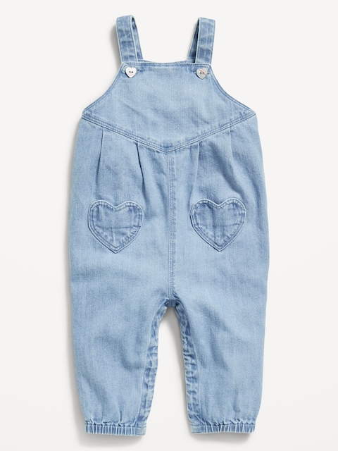 Sleeveless Heart-Pocket Jean Jumpsuit for Baby