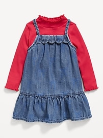 Image number 2 showing, Mock-Neck Ribbed T-Shirt and Tiered Chambray Dress Set for Baby