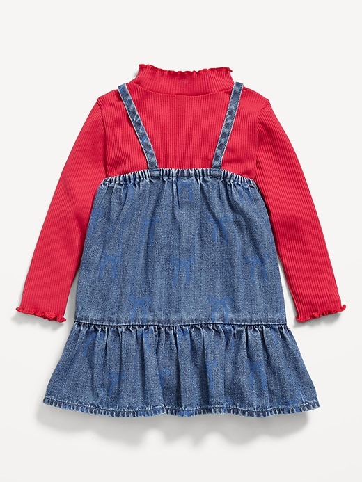 Image number 3 showing, Mock-Neck Ribbed T-Shirt and Tiered Chambray Dress Set for Baby