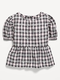 Image number 2 showing, Puff-Sleeve Plaid Peplum Top for Toddler Girls