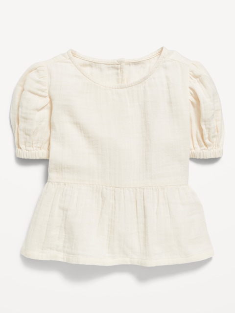 Short-Sleeve Double-Weave Peplum Top for Toddler Girls - Creme De La Creme
