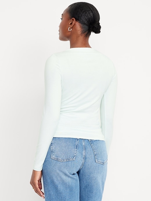 Image number 2 showing, Long-Sleeve Slit-Neck Ruched Top