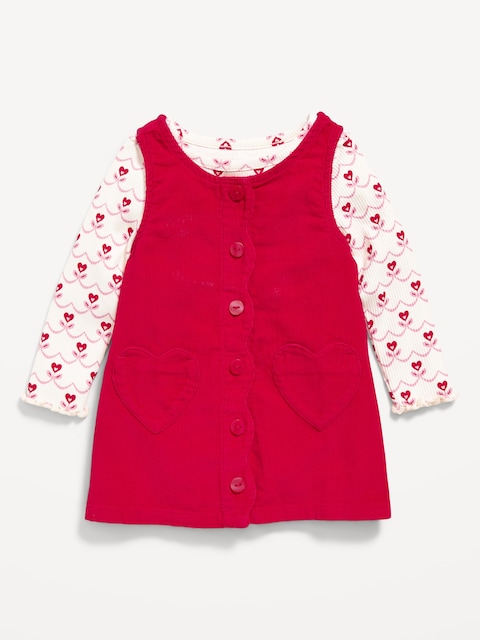 Printed Long-Sleeve Ribbed T-Shirt and Pocket Dress Set for Baby