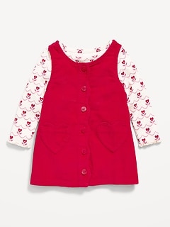 Printed Long-Sleeve Ribbed T-Shirt and Pocket Dress Set for Baby