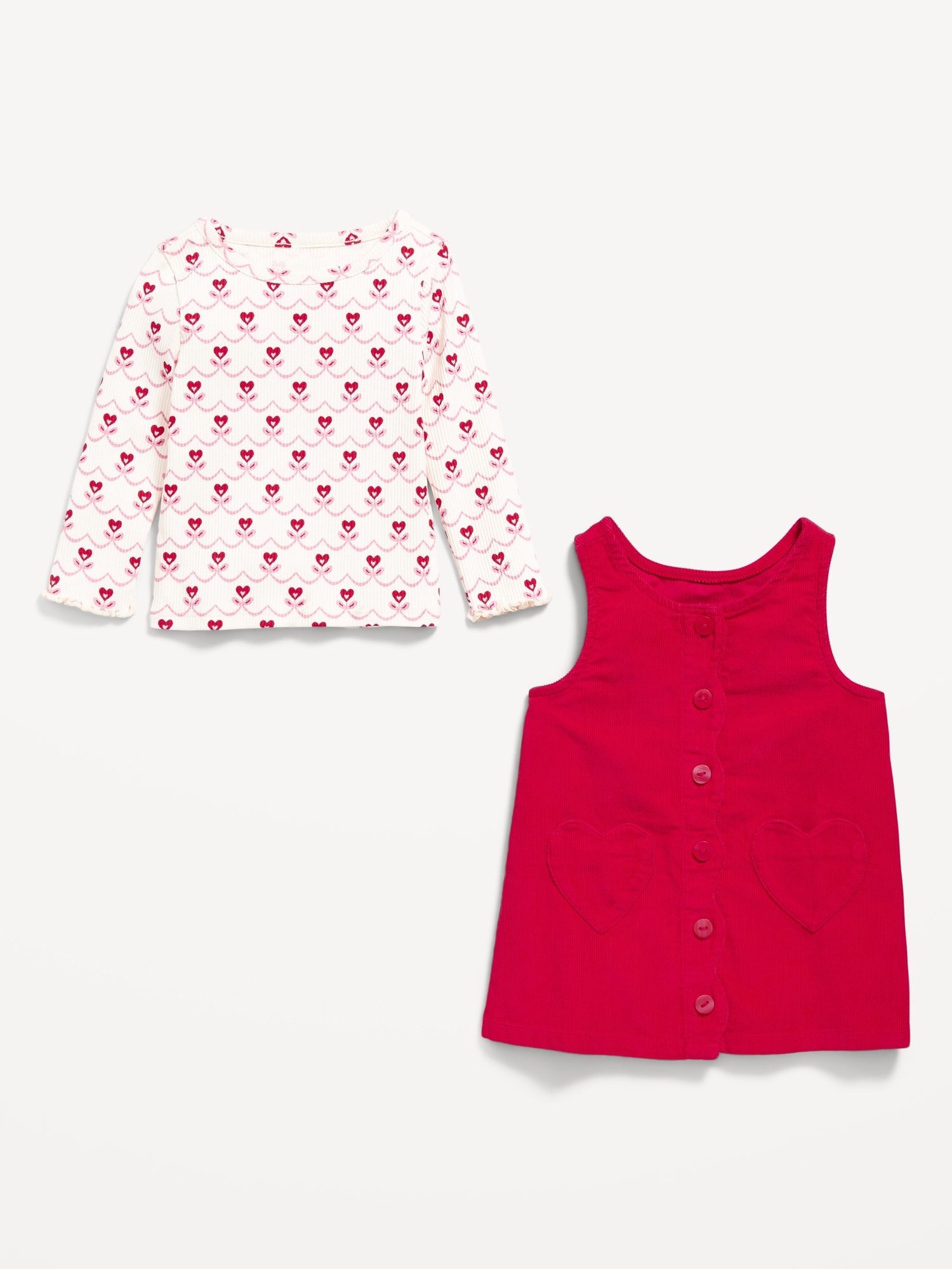 Printed Long-Sleeve Ribbed T-Shirt and Pocket Dress Set for Baby