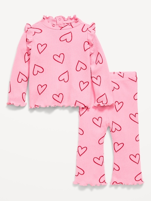Image number 1 showing, Printed Cozy Rib-Knit Ruffled Top and Pants Set for Baby