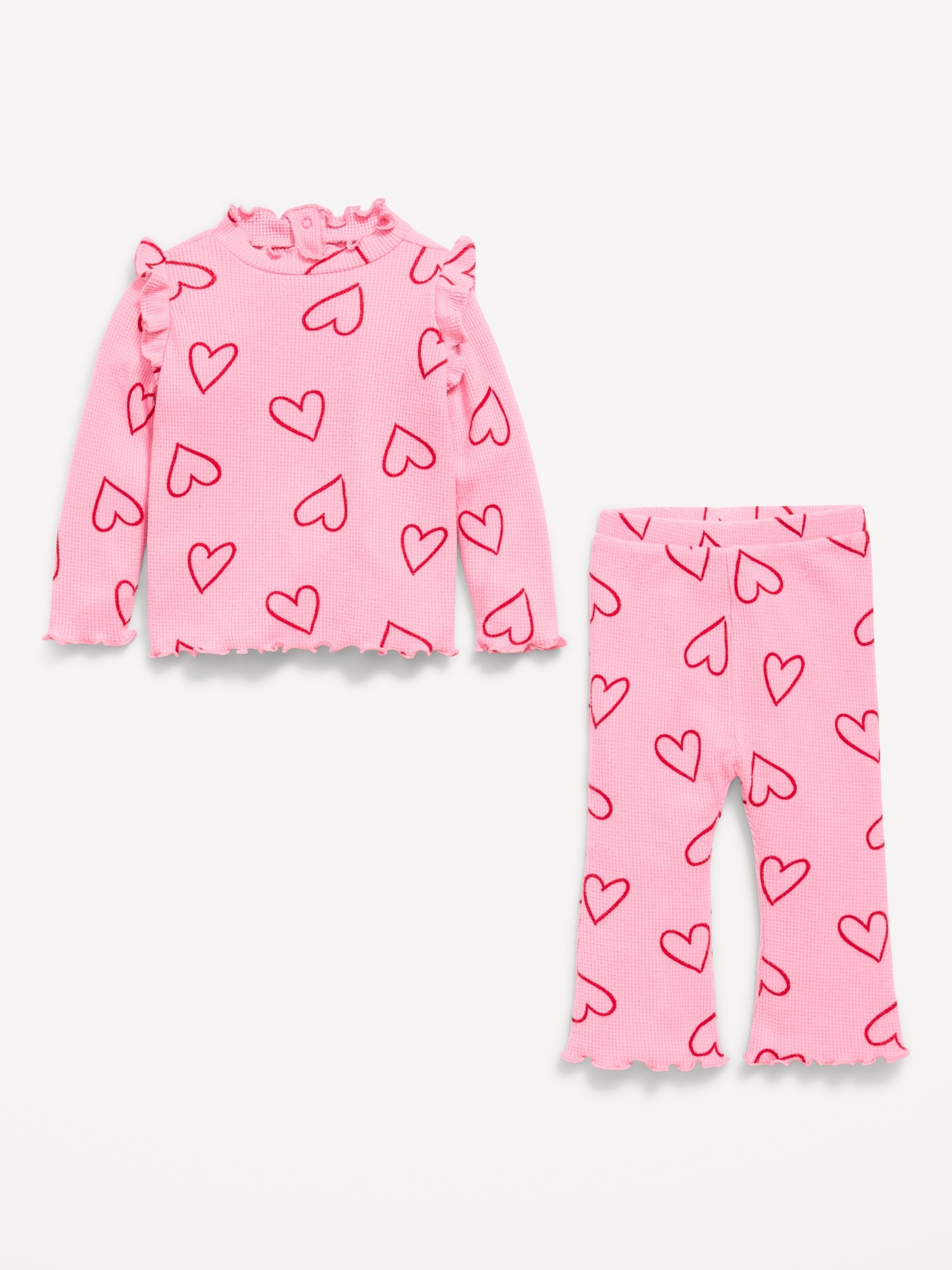 Printed Cozy Rib-Knit Ruffled Top and Pants Set for Baby