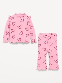 Image number 2 showing, Printed Cozy Rib-Knit Ruffled Top and Pants Set for Baby