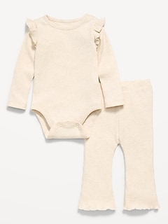 Ribbed Ruffle-Trim Bodysuit and Pants Set for Baby