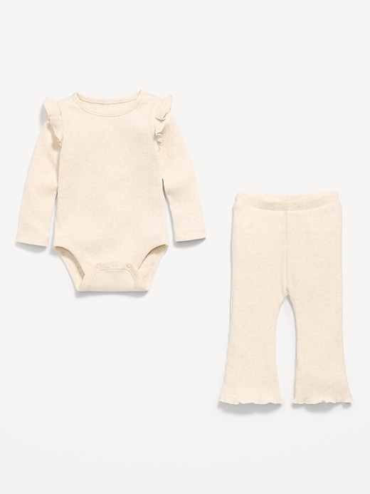 Image number 2 showing, Ribbed Ruffle-Trim Bodysuit and Pants Set for Baby