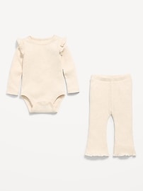 Image number 2 showing, Ribbed Ruffle-Trim Bodysuit and Pants Set for Baby