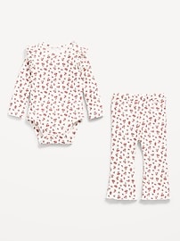 Image number 2 showing, Printed Ribbed Ruffle-Trim Bodysuit and Pants Set for Baby