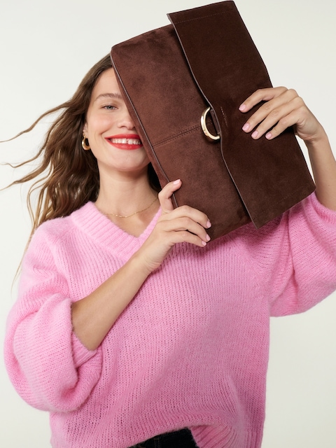 Romantic Oversized Clutch - Brown Suede