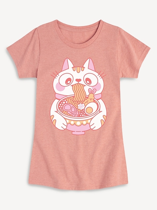 Image number 1 showing, Ramen Cat Fitted Short Sleeve T-Shirt For Girls