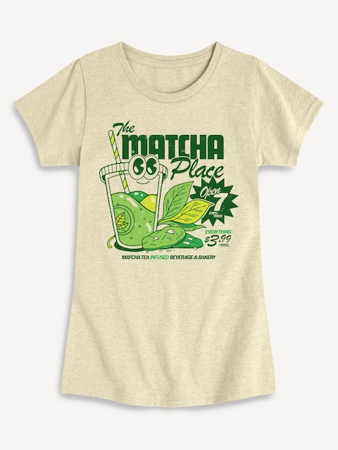 Kawaii Matcha Fitted Short Sleeve T-Shirt For Girls - Birch
